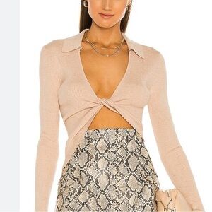 MISHA COLLECTION Camel Ribbed Tie-Front Blouse